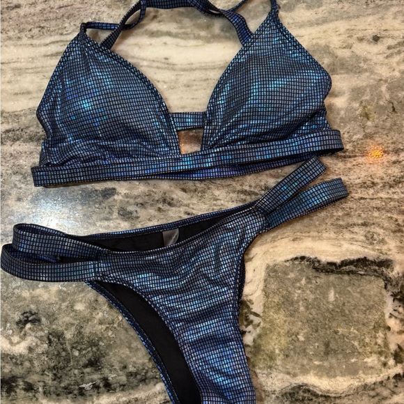 Shimmering Metallic Blue Bikini Set Women’s Medium - Picture 2 of 3